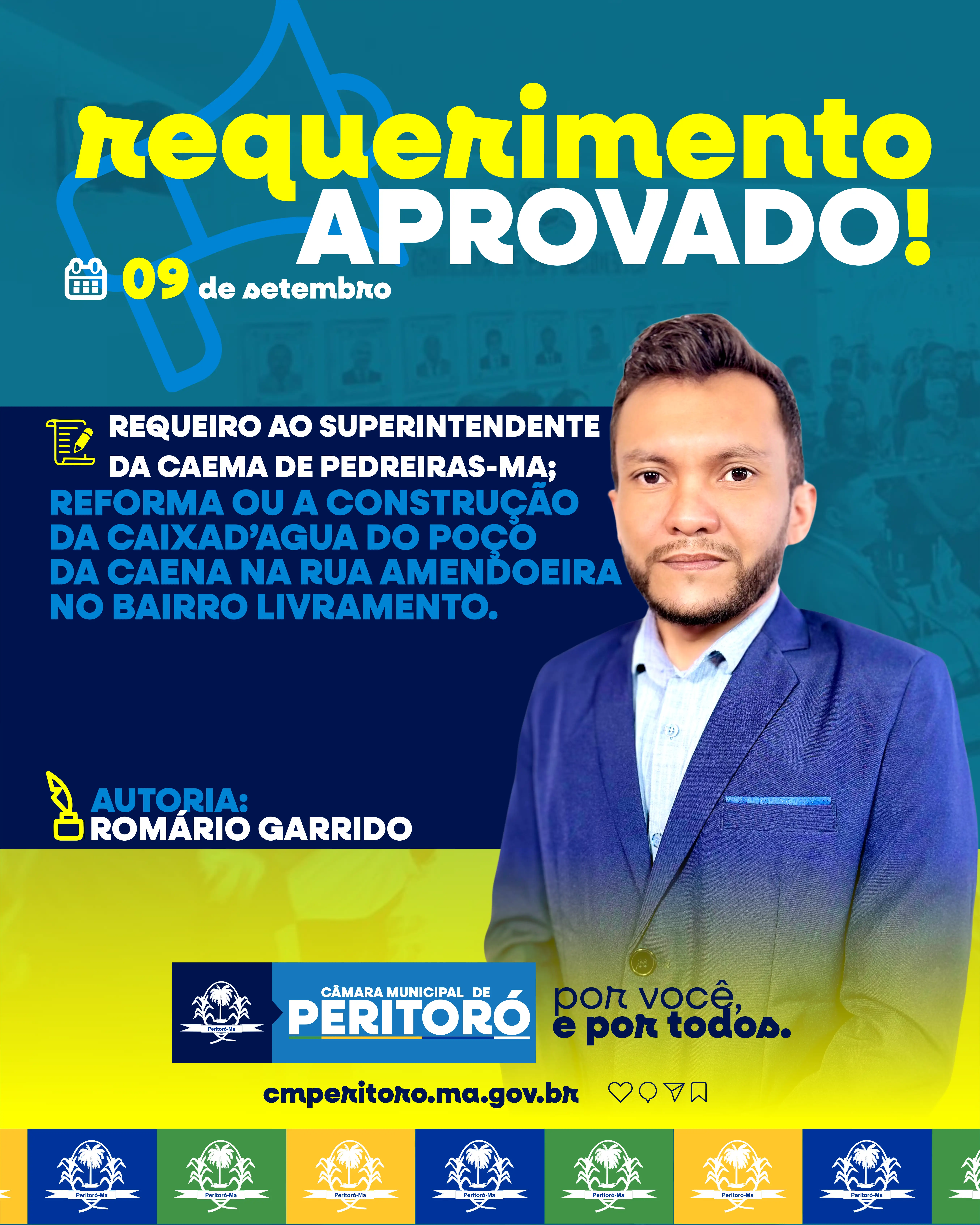 Reforma ou a construção da caixa d’água do poço da Caema na rua Amendoeira no bairro Livramento no município de Peritoró